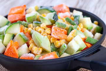 Pan with frozen vegetable mix for frying