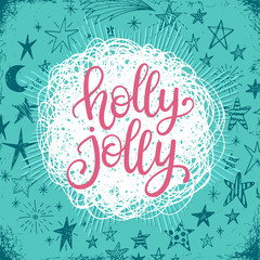 Merry Christmas phrases, hand lettering greeting card