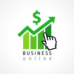 Economic growth up icon. Stocks and bods market logo concept. Green financial graph, dollar symbol and digital arrow pointer. Isolated abstract graphic web design template. Creative phone app logotype