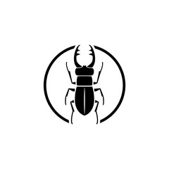 Beetle-deer icon. Black silhouette of a beetle isolated on white background
