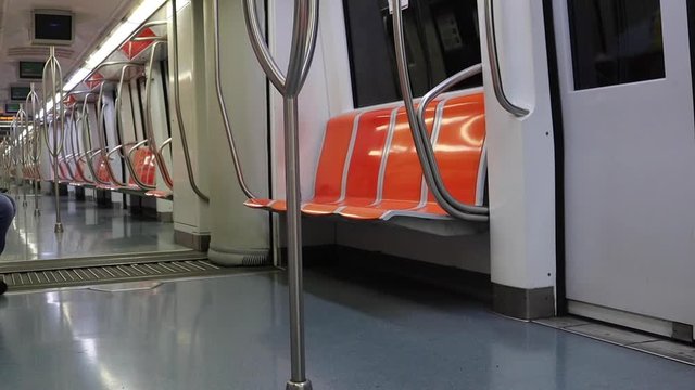 The empty subway, only a few passengers, for the coronavirus emergency.