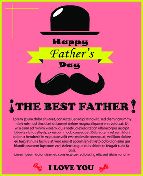 D&iacute;a del padre, tarjeta de felicitaci&oacute;n para el d&iacute;a del padre, con borde amarillo y fondo rosa, el mejor padre, te amo