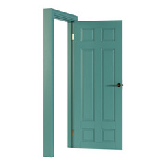 Wooden door isolated on white background. 3D rendering.