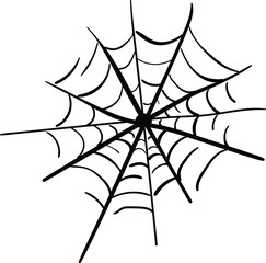 Spider web. Vector black and white illustration. Sketch on white background