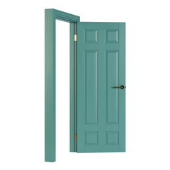 Wooden door isolated on white background. 3D rendering.