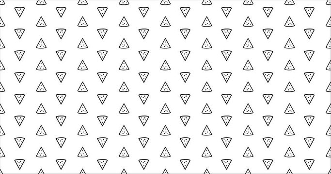 Repeating black and white seamless video animation motion clip background with tacos chips cheese icon in seamless pattern repeating loop