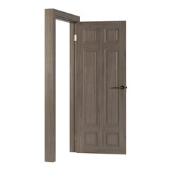 Wooden door isolated on white background. 3D rendering.