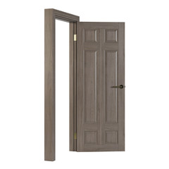 Wooden door isolated on white background. 3D rendering.