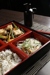 Rice with vegetables, tofu and tempura