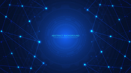 Abstract technology background with connecting dots and lines. Digital technology of global network connection and communication.