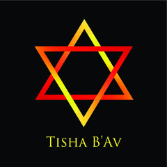 Tisha B'Av. Judaism. Jewish holiday. Vector illustration of hexagram. Gradient mesh. Red and yellow. Poster. Print design