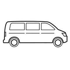Auto, T4, car, bus. Delivery icon. A travel, a trip, a tourism. Vector isolated outline black illustration on white background