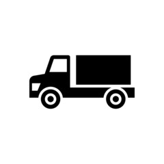 Construction Vehicle Truck vector icon in black flat design on white background, sign for mobile concept and web design, Shipping truck simple glyph icon, Transportation symbol, logo illustration