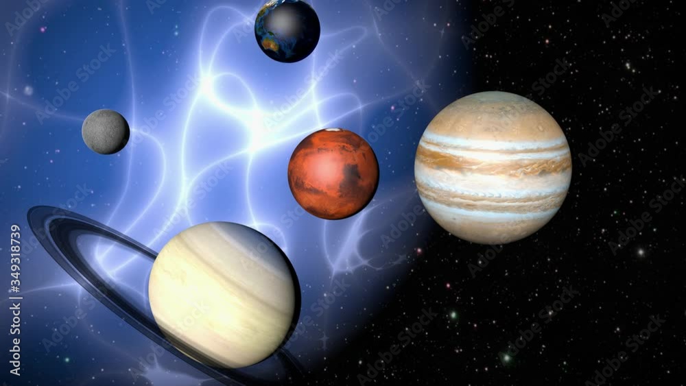 Wall mural parade of planets and a mysterious nebula. 3d rendering