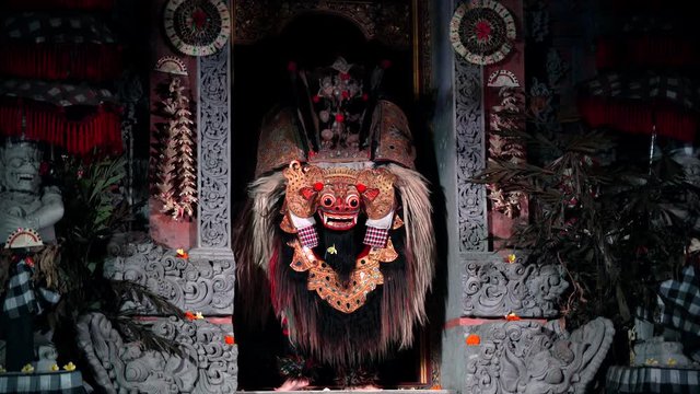 javanese barong demon coming out of temple 4k