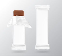 Open flow packaging mockup with bar. Vector illustration isolated on white background. Can be use for your design, promo, adv and etc. Possibility for food, pharmaceutical, cosmetic. EPS10.	