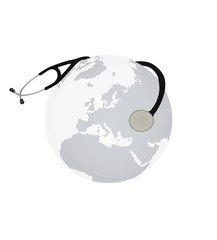 Stethoscope around world globe. vector