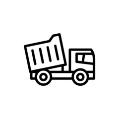 Heavy truck icon in outline style on white background, sign for mobile concept and web design, Dump truck vector icon, Construction machine symbol