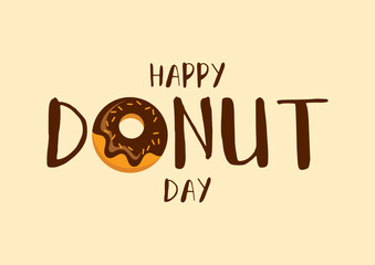 Happy Donut Day inscription with chocolate donut vector. National Donut Day vector. Donut with chocolate icing icon vector. American delicacy food vector