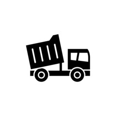 Heavy truck icon in black flat design on white background, sign for mobile concept and web design, Dump truck vector icon, Construction machine symbol