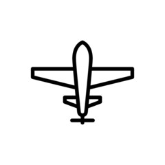 Unmanned aerial vehicle icon, military drone in outline style on white background