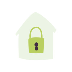 Isolated padlock inside house flat style icon vector design