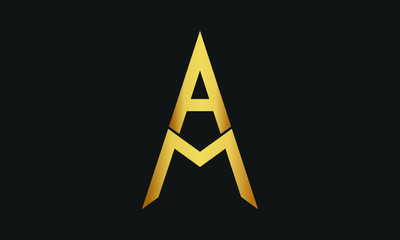 A, M, AM Letter with Star Logo Template vector icon illustration design. Modern Star logo in elegant style with Black Background.