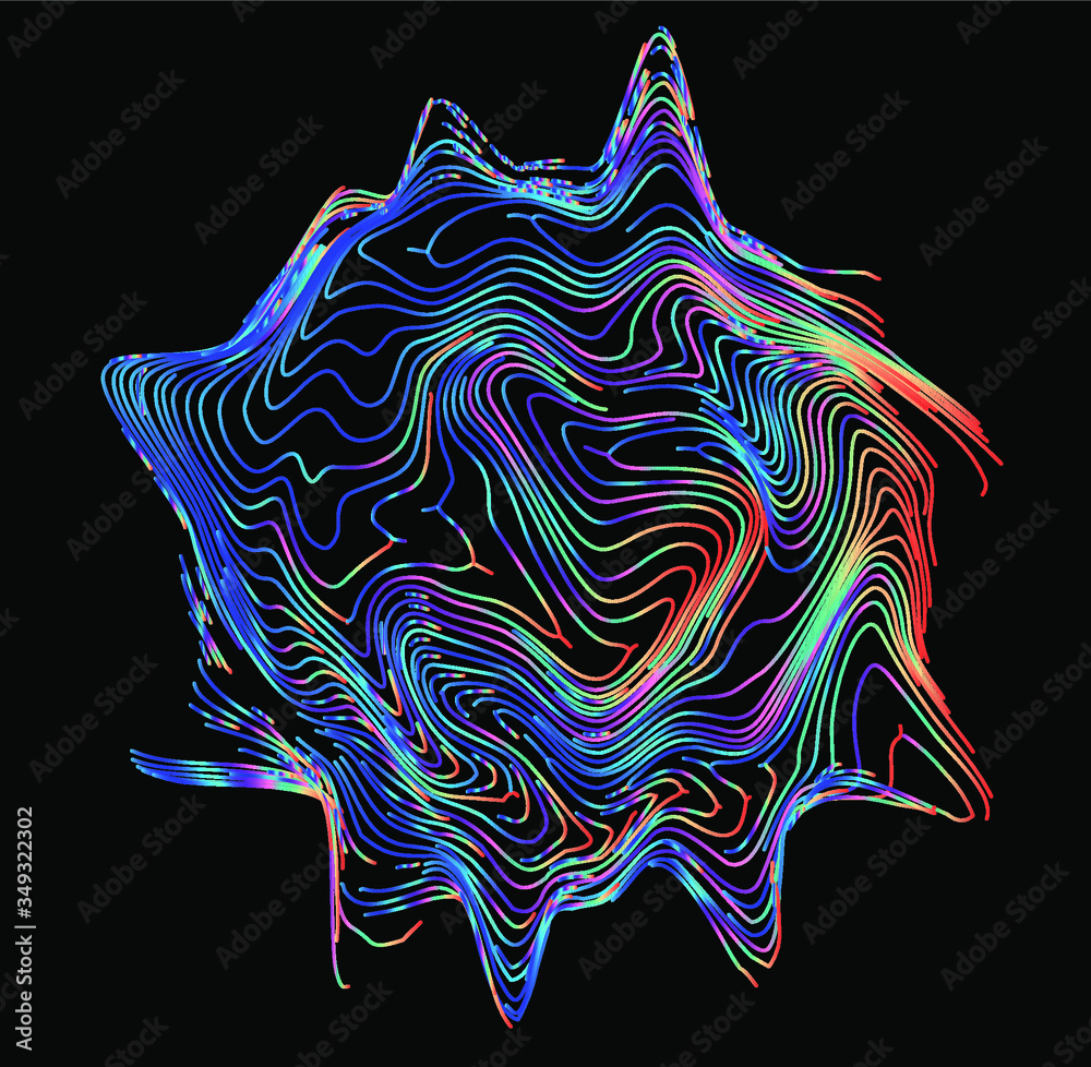 Poster illuminated holographic circle with glitched wavy texture. retrofuturistic illustration in 80s-90s s
