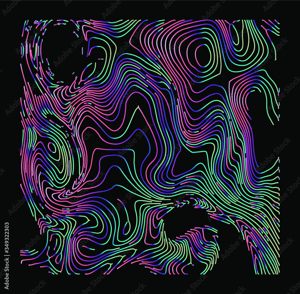 Poster holographic surface with glitched wavy texture. retrofuturistic illustration in 80s-90s synthwave an