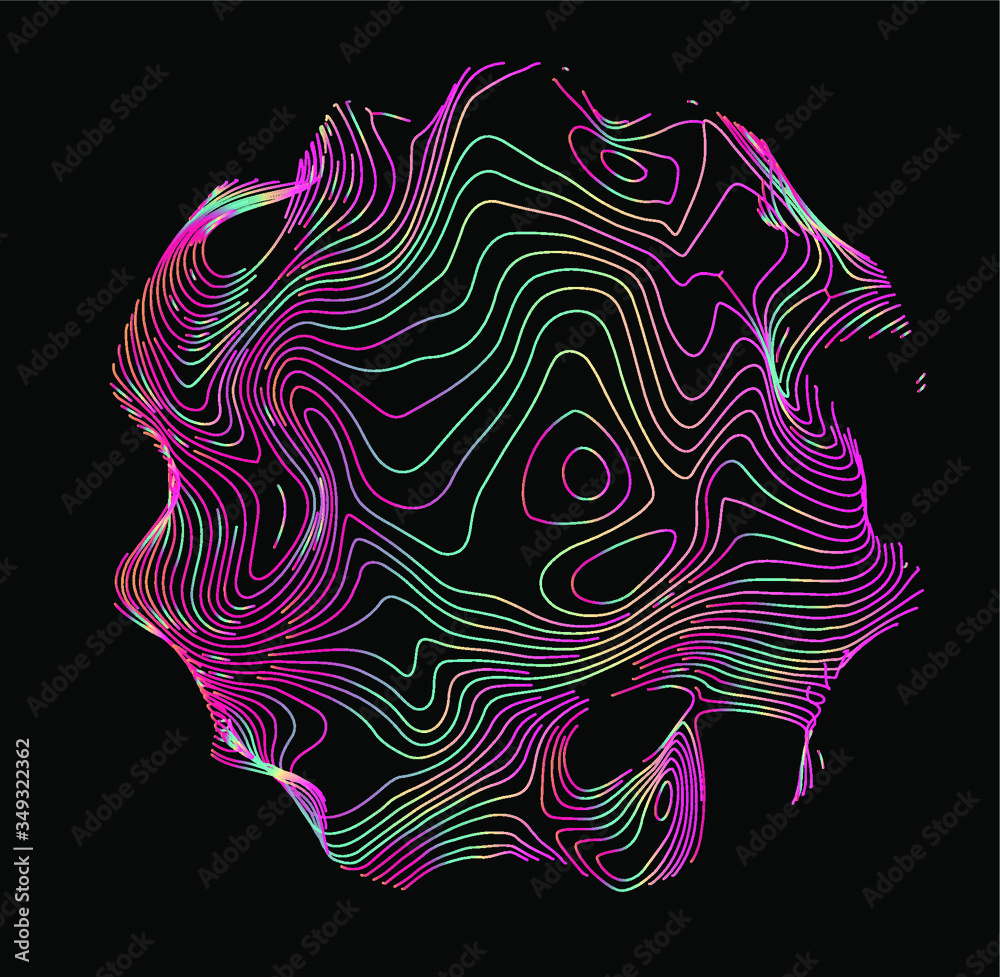 Poster illuminated holographic circle with glitched wavy texture. retrofuturistic illustration in 80s-90s s