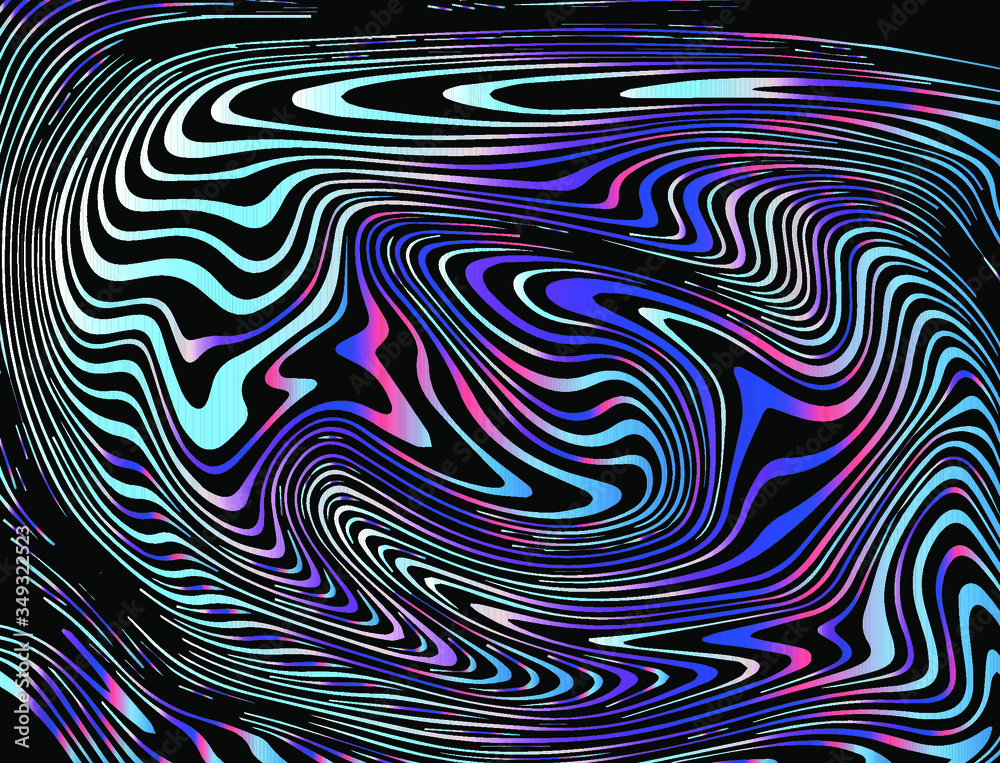 Poster holographic surface with glitched wavy texture. retrofuturistic illustration in 80s-90s synthwave an