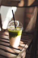 Coconut milk matcha drink with ice