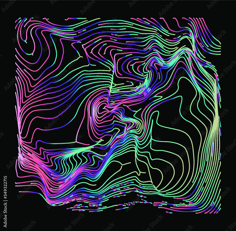 Poster holographic surface with glitched wavy texture. retrofuturistic illustration in 80s-90s synthwave an