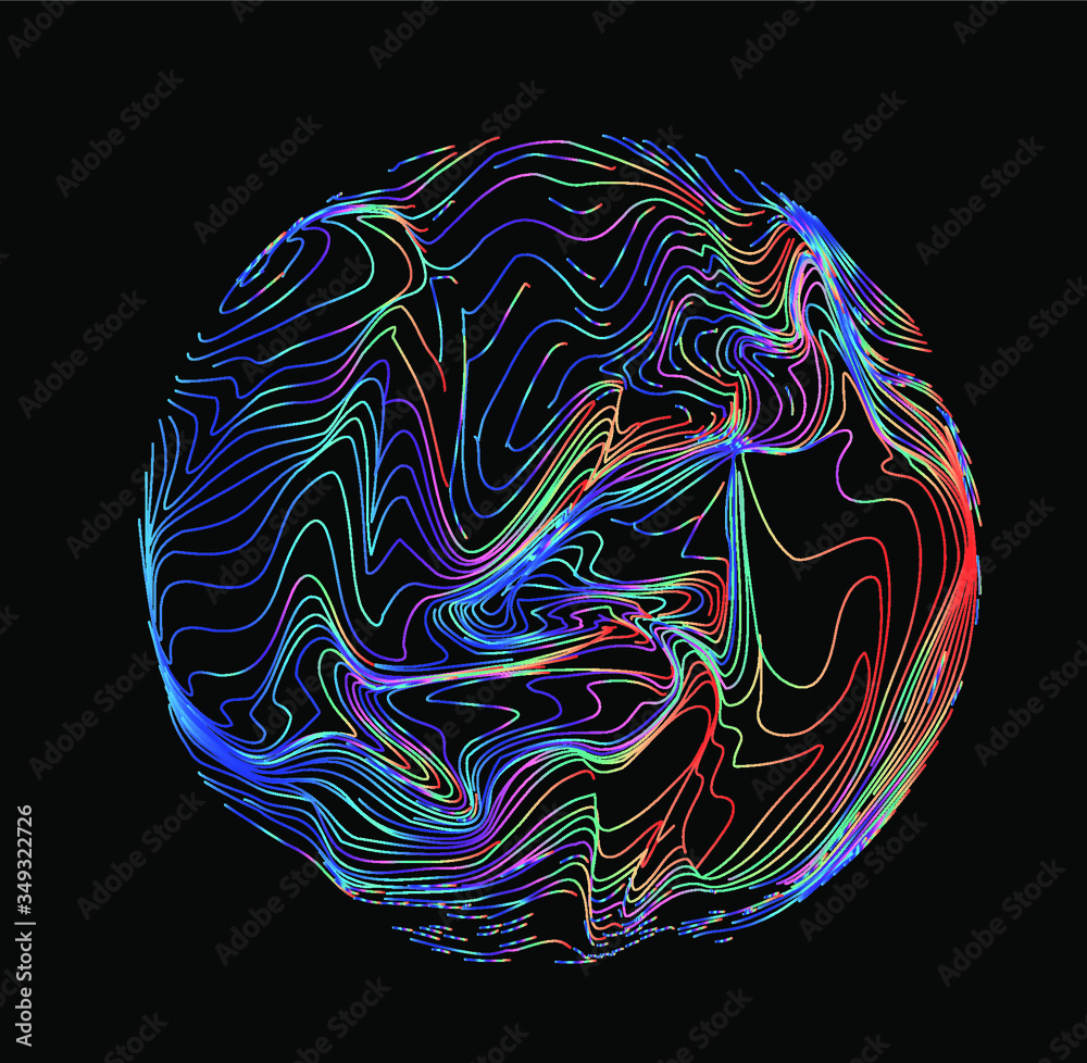 Poster illuminated holographic circle with glitched wavy texture. retrofuturistic illustration in 80s-90s s