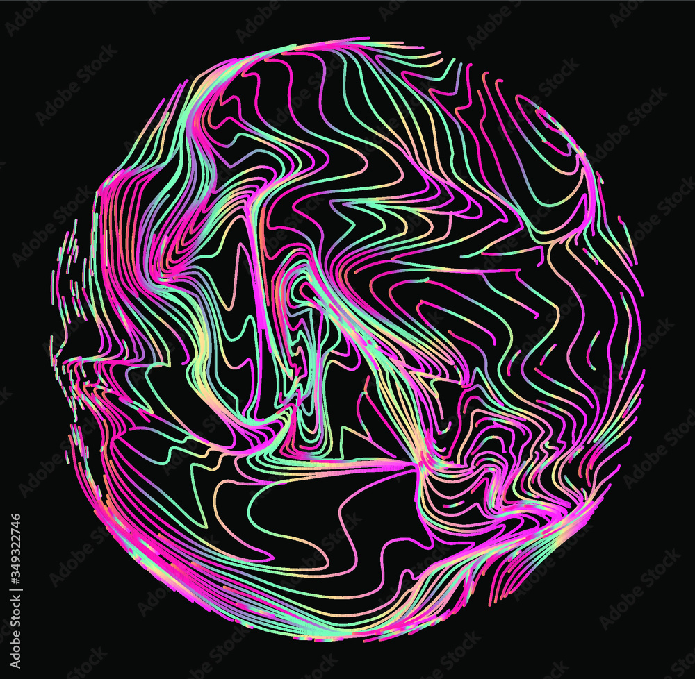 Aufkleber Abstract vector sphere in vibrant holographic and neon colors. Futuristic technology fluid wireframe. Visualization of Digital Data, Social Network or Science and Biology concept.