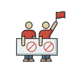 Human right protection RGB color icon. People protest. Public demonstration. Activist fight for freedom. Collective movement. Political strike. Picket to raise awareness. Isolated vector illustration