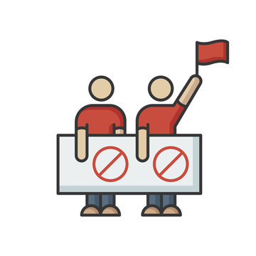 Human Right Protection RGB Color Icon. People Protest. Public Demonstration. Activist Fight For Freedom. Collective Movement. Political Strike. Picket To Raise Awareness. Isolated Vector Illustration