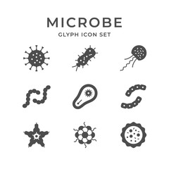 Set glyph icons of microbe and bacterium