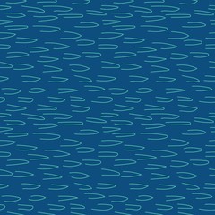 Many thin light blue squiggles on a blue background. Seamless vector illustration of scales. Abstract graphic design.Vector template for website design, packaging paper design, postcards, covers