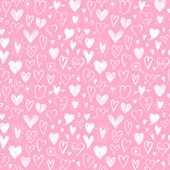 Seamless vector pattern with hand drawn doodle hearts. Valentines Day design