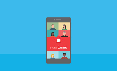 Mobile phone with online dating app on the screen