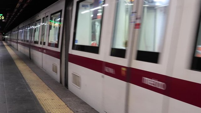 The empty subway, only a few passengers, for the coronavirus emergency.