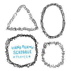 Set of hand drawn scribble frames, vector design elements collection.