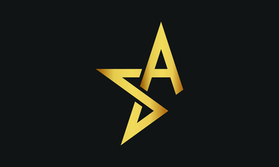 S , A , SA , AS Letter with Star Logo Template vector icon illustration design. Modern Star logo in elegant style with Black Background