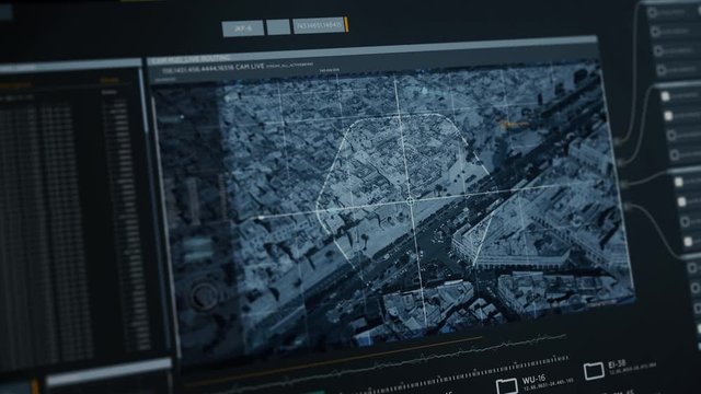 Arabian City in Tunisia, Satellite Camera View, Computer Screen Data, Modern Spy Technology