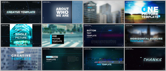 Presentations design vector templates with lines, dots and circles. Templates for presentation slide, flyer leaflet, brochure cover. Templates for electronic music festival. Electro music concept.