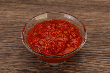 Tomato spicy sauce in the bowl