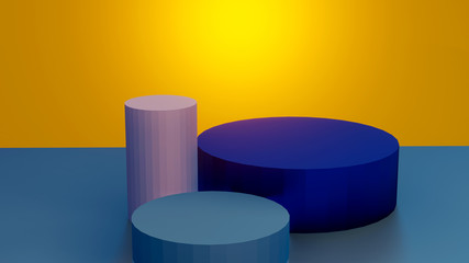 3d render of scene with geometrical minimal boxes and podium for cosmetic product presentation. Concepr of product fashion magazine