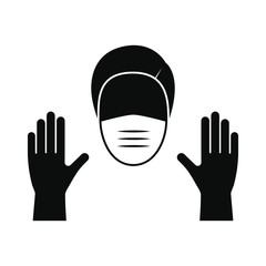 A man in a medical protective mask and gloves. Vector stock icon on a white background. Concept of prevention of the spread of coronavirus (COVID-19)