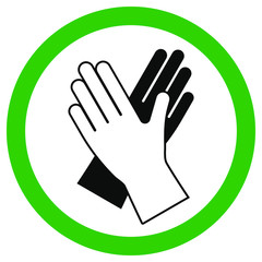 Protective medical gloves in a green circle. Vector stock icon on a white background. Concept of prevention of the spread of coronavirus (COVID-19)